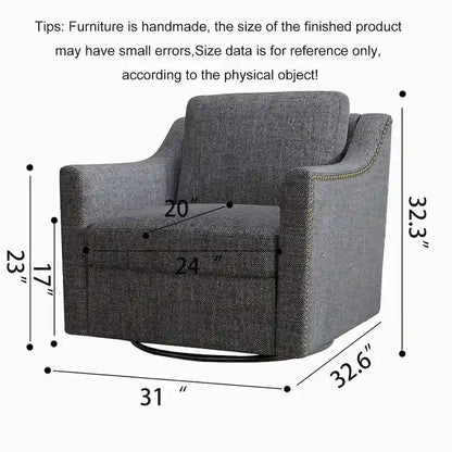 360 Degree Swivel Armchair Cotton linen fabric Ergonomic design Brass nail decorative armchair Living room chairs Black legs
