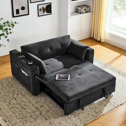 2-Seat Sleeper Sofa Bed with USB Power Outlet, Side Pockets and Lumbar Pillow
