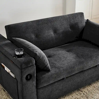 2-Seat Sleeper Sofa Bed with USB Power Outlet, Side Pockets and Lumbar Pillow