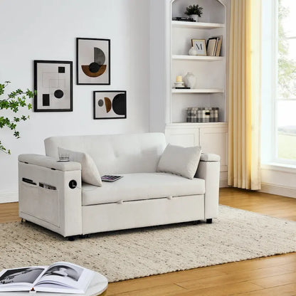 2-Seat Sleeper Sofa Bed with USB Power Outlet, Side Pockets and Lumbar Pillow