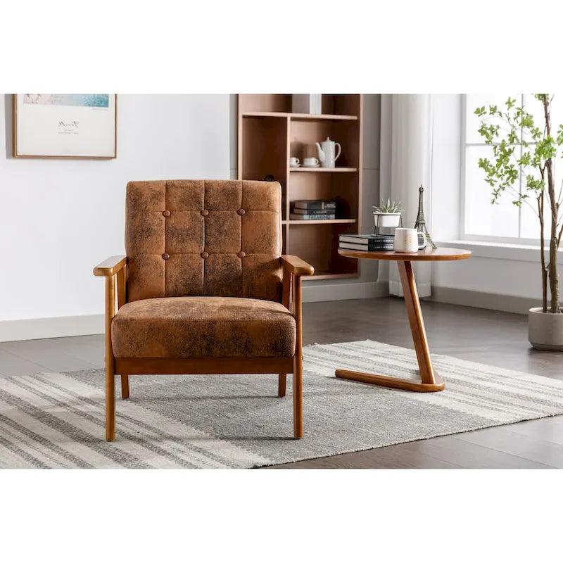 Mid-Century Modern Wooden Upholstered Accent Arm Chair