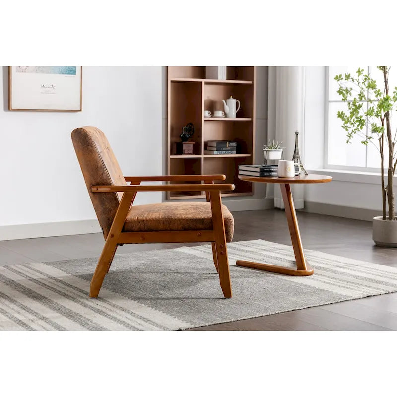 Mid-Century Modern Wooden Upholstered Accent Arm Chair