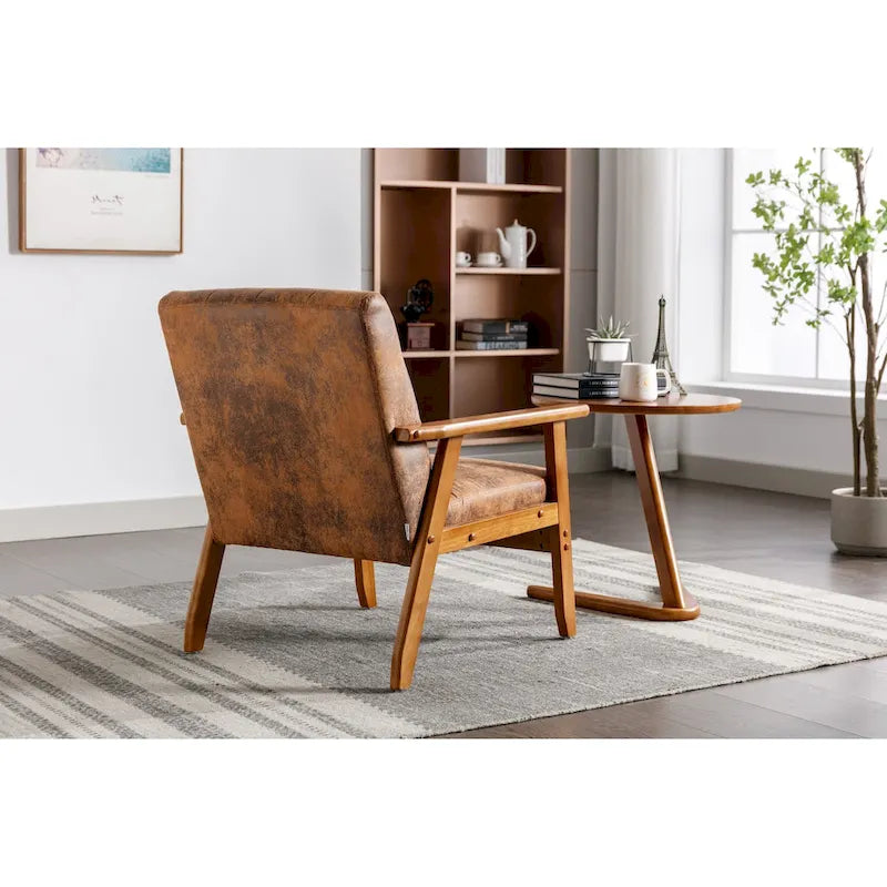 Mid-Century Modern Wooden Upholstered Accent Arm Chair