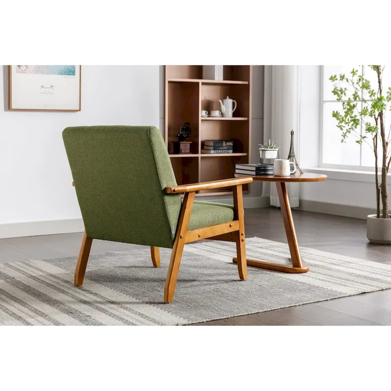 Mid-Century Modern Wooden Upholstered Accent Arm Chair