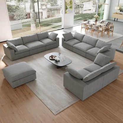 3PCS Living Room Sofa Set, Cloud Modular Sectional Sofa with Storage Ottoman