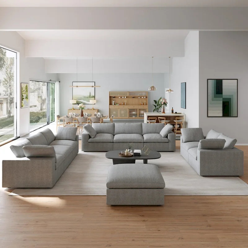 3PCS Living Room Sofa Set, Cloud Modular Sectional Sofa with Storage Ottoman
