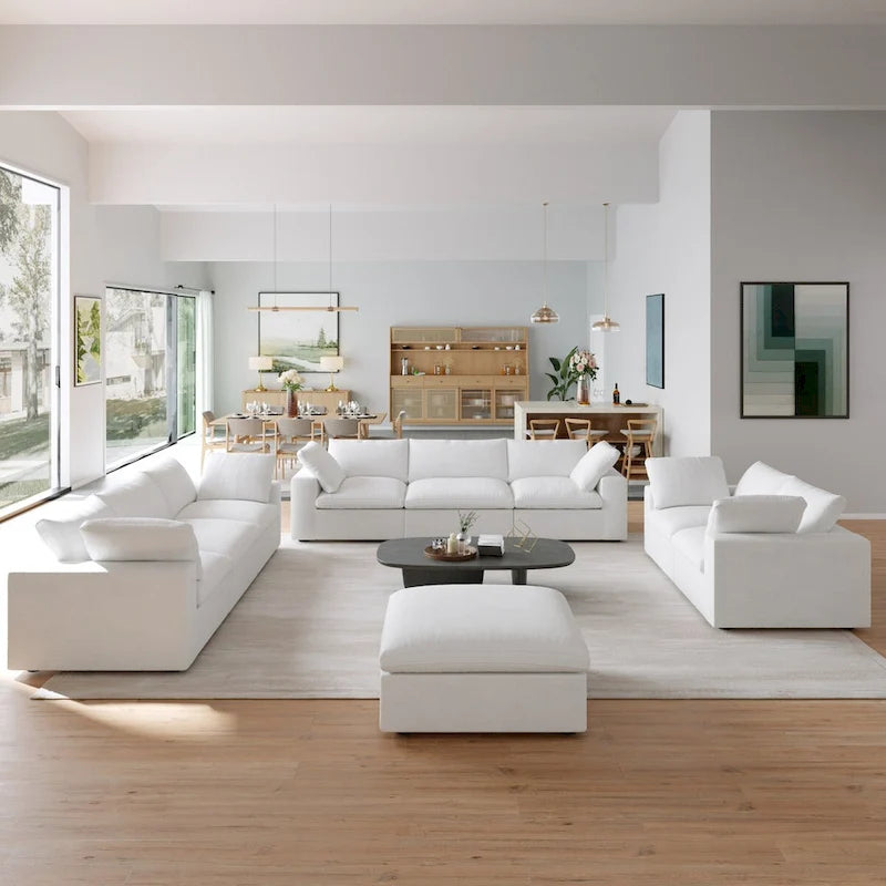 3PCS Living Room Sofa Set, Cloud Modular Sectional Sofa with Storage Ottoman
