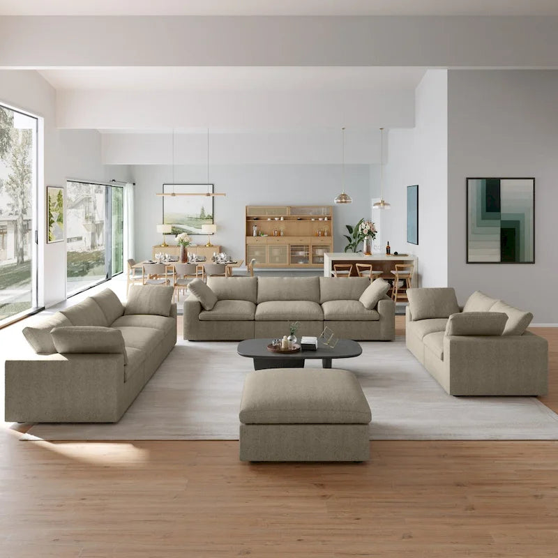 3PCS Living Room Sofa Set, Cloud Modular Sectional Sofa with Storage Ottoman