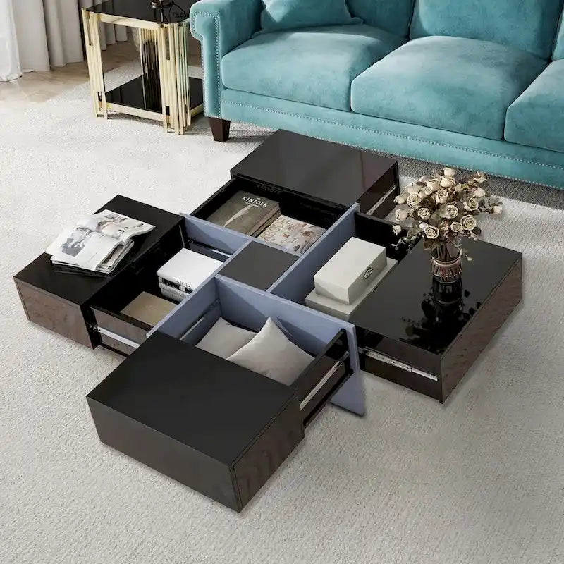 Unique Stylish Wooden Coffee Table with Sliding Extended Table Top