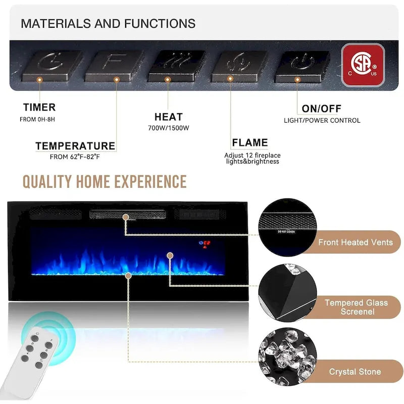 70Fireplace TV Stand with 36 Electric Fireplace