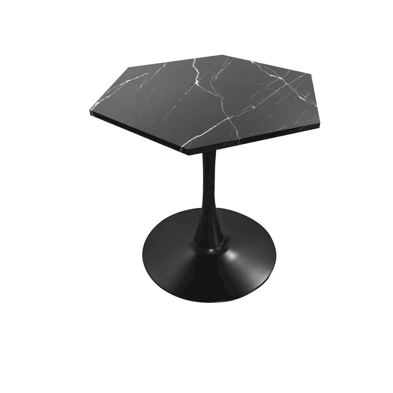 31.50 Modern Hexagonal Coffee Table with Printed Marble Top and Metal Base for Dining Room, Kitchen and Living Room
