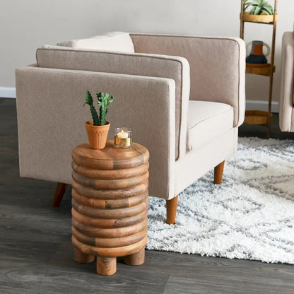 Dossier Vintage Solid Wood End Table or Stool