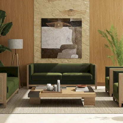 Georgia 81 Oak Wood & Rattan Sofa