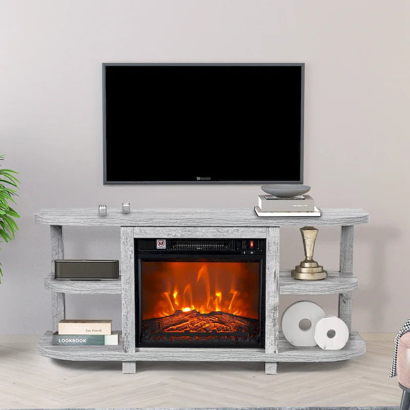 48 Light Gray Wood TV Stand with 18 Black Insert Electric Fireplace