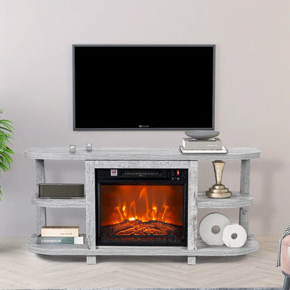 48 Light Gray Wood TV Stand with 18 Black Insert Electric Fireplace