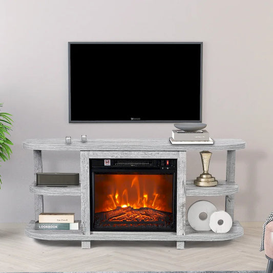 48 Light Gray Wood TV Stand with 18 Black Insert Electric Fireplace