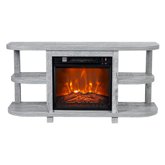 48 Light Gray Wood TV Stand with 18 Black Insert Electric Fireplace