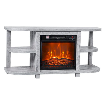 48 Light Gray Wood TV Stand with 18 Black Insert Electric Fireplace
