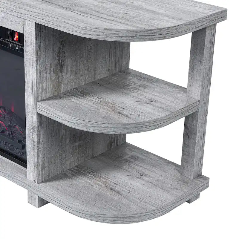 48 Light Gray Wood TV Stand with 18 Black Insert Electric Fireplace