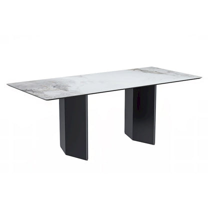 Lior Rectangular Dining Table with Glass/Sintered Stone Tabletop in Steel