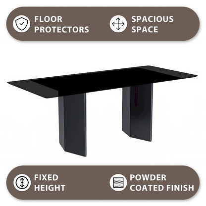 Lior Rectangular Dining Table with Glass/Sintered Stone Tabletop in Steel