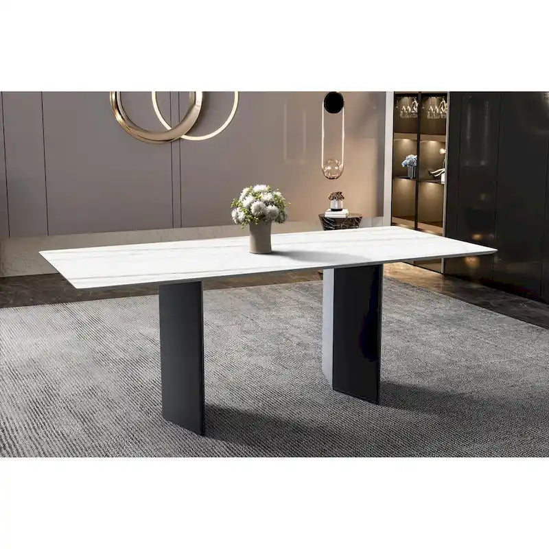 Lior Rectangular Dining Table with Glass/Sintered Stone Tabletop in Steel