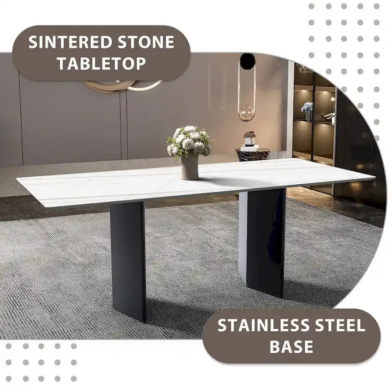 Lior Rectangular Dining Table with Glass/Sintered Stone Tabletop in Steel