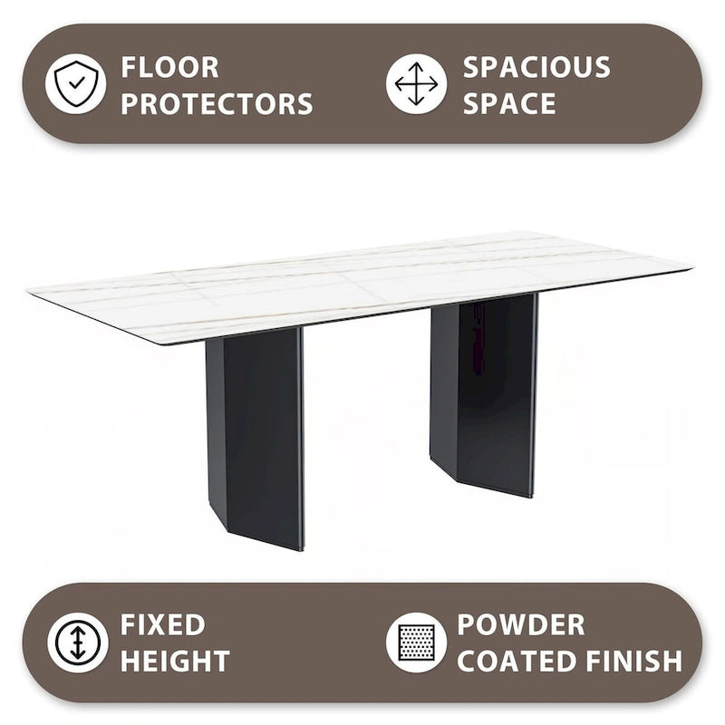 Lior Rectangular Dining Table with Glass/Sintered Stone Tabletop in Steel