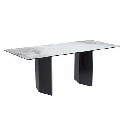 Lior Rectangular Dining Table with Glass/Sintered Stone Tabletop in Steel