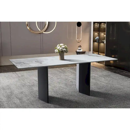 Lior Rectangular Dining Table with Glass/Sintered Stone Tabletop in Steel