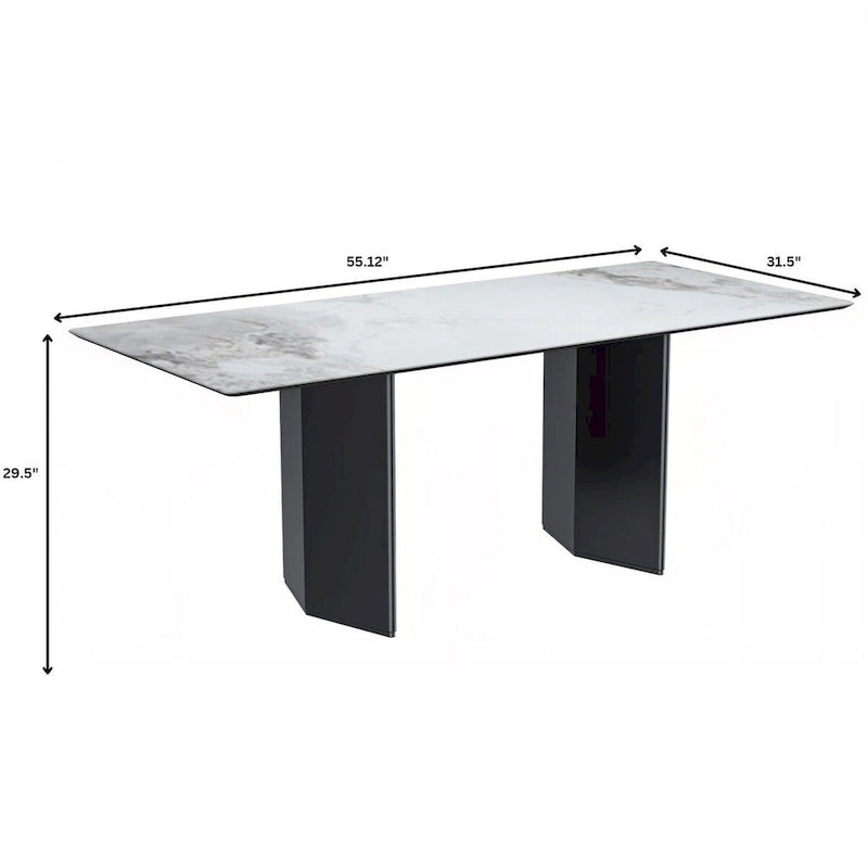 Lior Rectangular Dining Table with Glass/Sintered Stone Tabletop in Steel