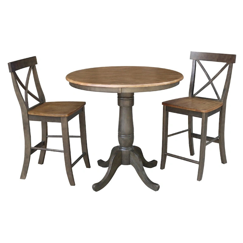 36 Round Counter Height Table With 2 X-Back Stools - 3 Piece Set