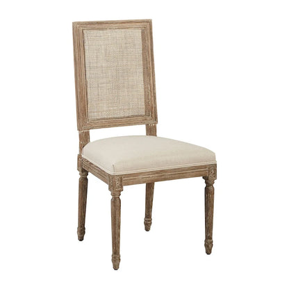 Linen and Cane Oak Dining Chair, Neutral