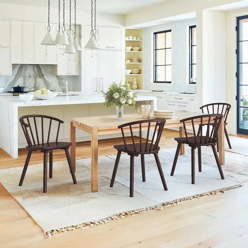 Modern Kitchen Wooden Spindle Back Armless Set of 4 Dining Chairs