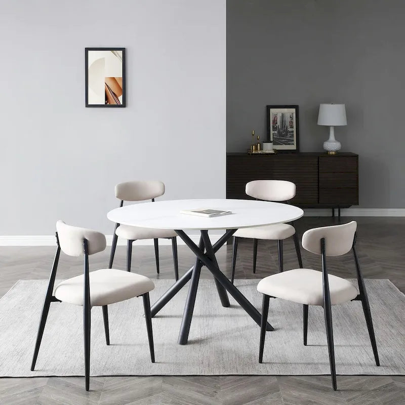 Modern Glam Marble Round Dining Table with Metal Cross Legs