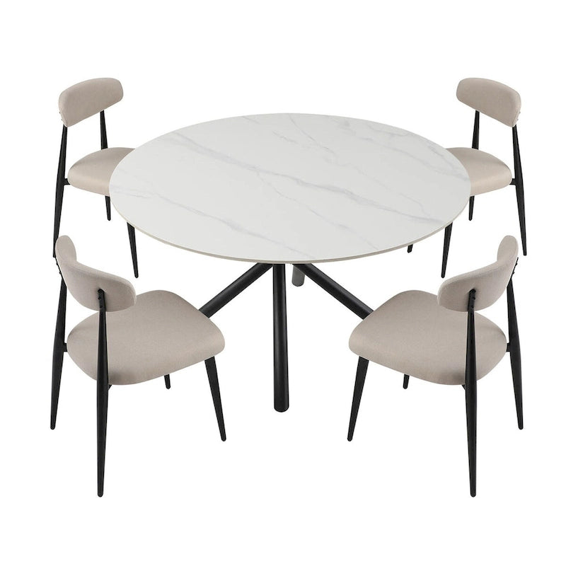 Modern Glam Marble Round Dining Table with Metal Cross Legs