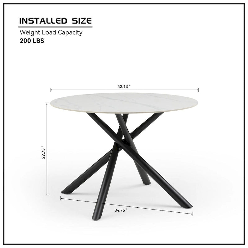 Modern Glam Marble Round Dining Table with Metal Cross Legs