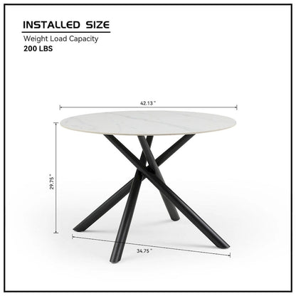 Modern Glam Marble Round Dining Table with Metal Cross Legs