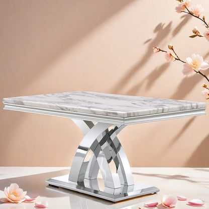 Black and Gold Dining Room Table with 65-inch top and Gold Polished Stainless Steel Metal Double X Base