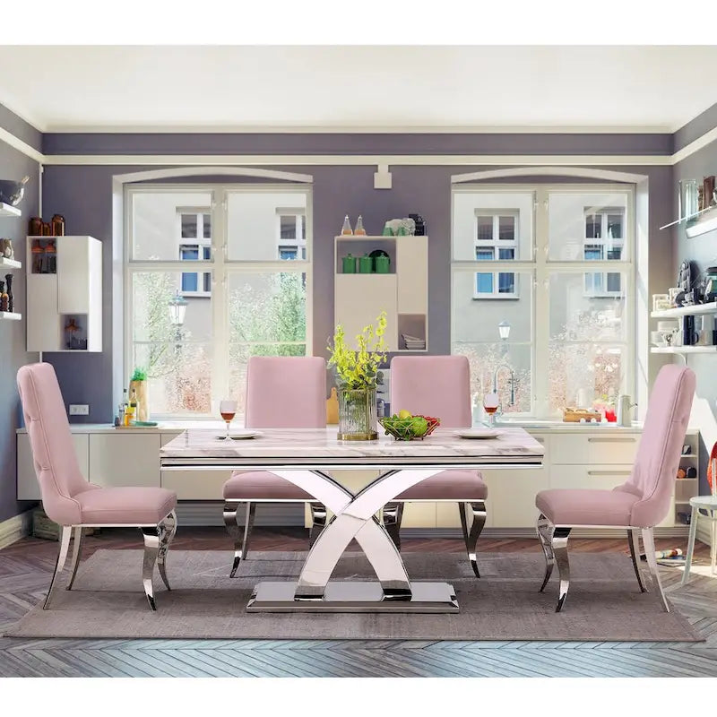 Black and Gold Dining Room Table with 65-inch top and Gold Polished Stainless Steel Metal Double X Base