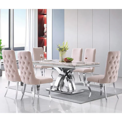 Black and Gold Dining Room Table with 65-inch top and Gold Polished Stainless Steel Metal Double X Base