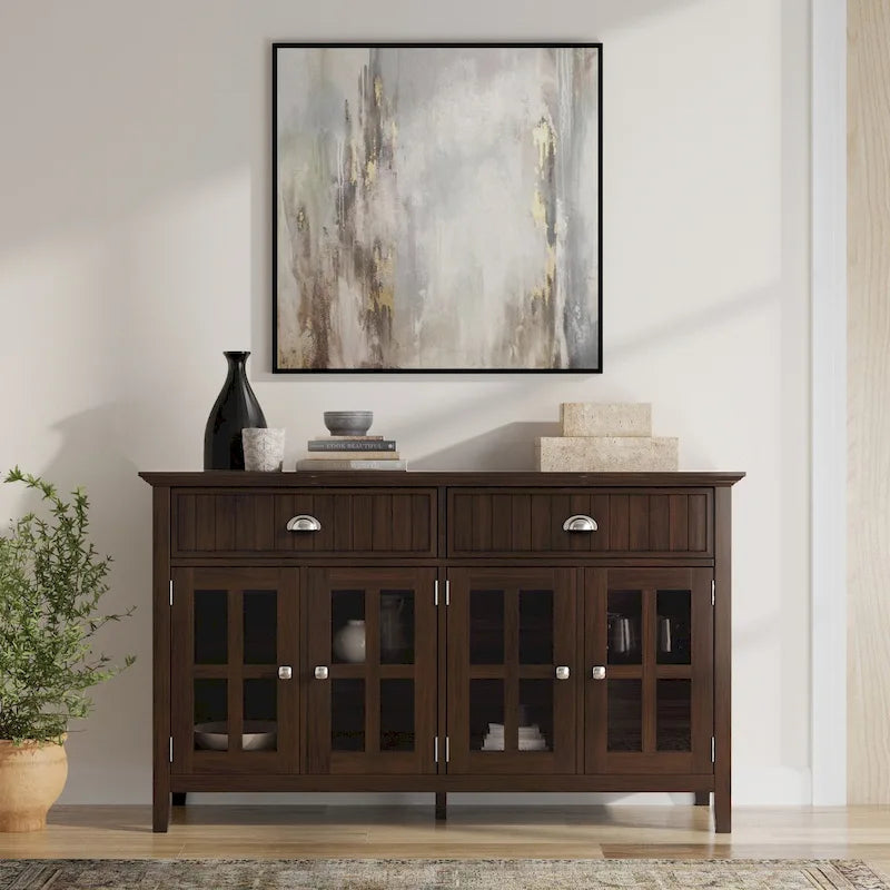 WYNDENHALL Normandy SOLID WOOD 60 inch Wide Rectangle Transitional Large Sideboard Buffet in Brunette Brown