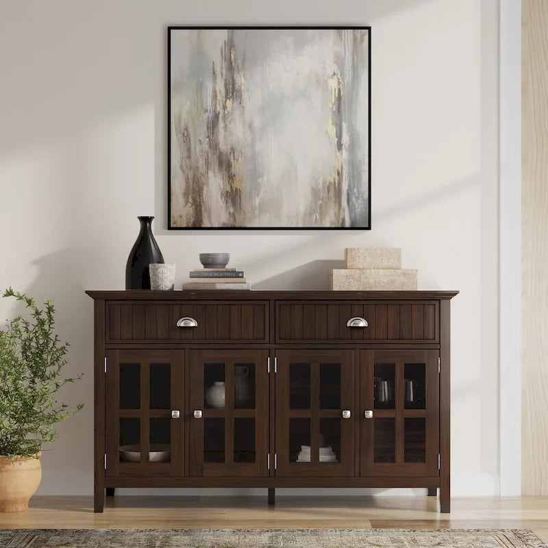 WYNDENHALL Normandy SOLID WOOD 60 inch Wide Rectangle Transitional Large Sideboard Buffet in Brunette Brown