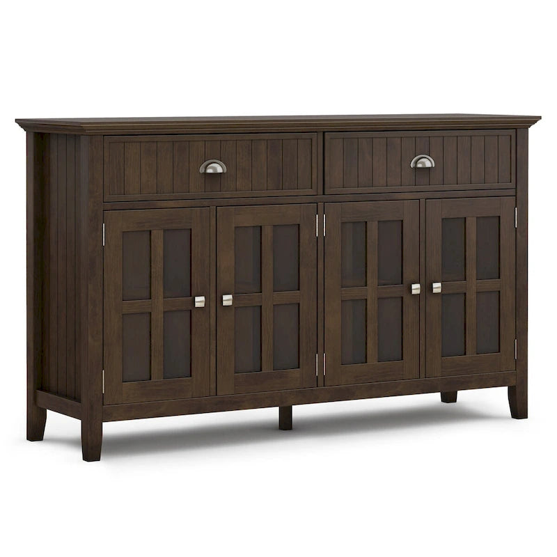 WYNDENHALL Normandy SOLID WOOD 60 inch Wide Rectangle Transitional Large Sideboard Buffet in Brunette Brown