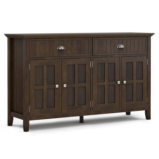 WYNDENHALL Normandy SOLID WOOD 60 inch Wide Rectangle Transitional Large Sideboard Buffet in Brunette Brown