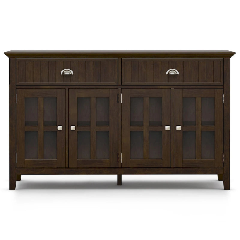 WYNDENHALL Normandy SOLID WOOD 60 inch Wide Rectangle Transitional Large Sideboard Buffet in Brunette Brown