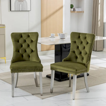 High-end Tufted Solid Wood Contemporary Velvet Upholstered Dining Chair with Chrome Stainless Steel Plating Legs