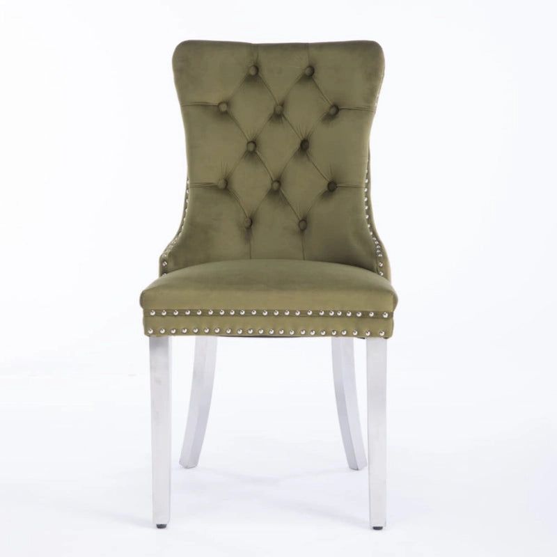 High-end Tufted Solid Wood Contemporary Velvet Upholstered Dining Chair with Chrome Stainless Steel Plating Legs