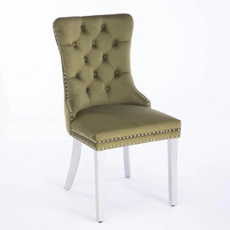 High-end Tufted Solid Wood Contemporary Velvet Upholstered Dining Chair with Chrome Stainless Steel Plating Legs