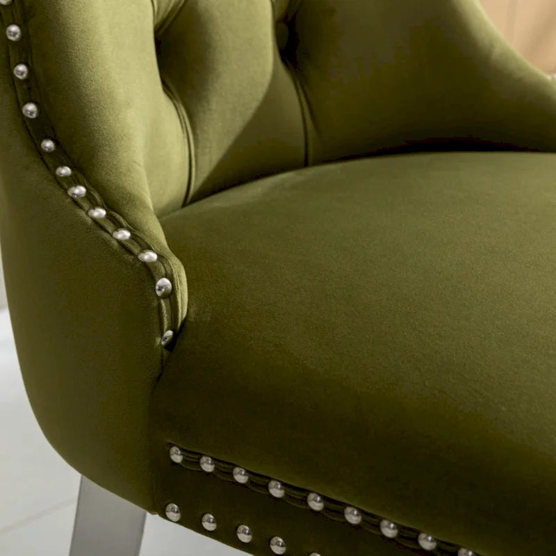 High-end Tufted Solid Wood Contemporary Velvet Upholstered Dining Chair with Chrome Stainless Steel Plating Legs